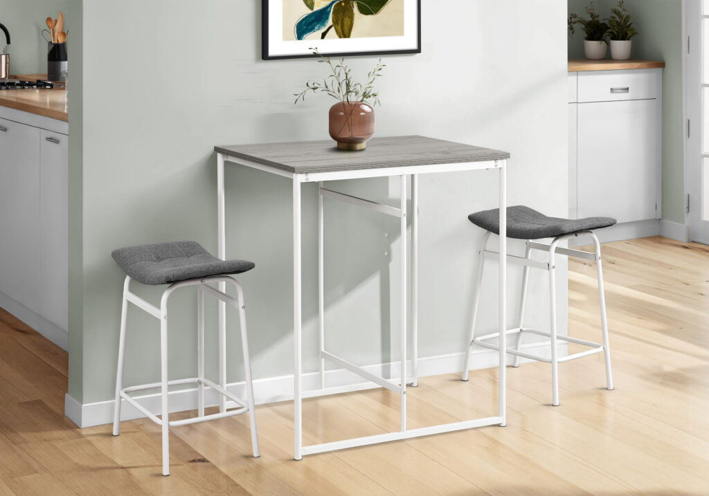 Dining Table, 32″ Rectangular, Counter Height, Small, Laminate Top, Kitchen, Grey Laminate, White Metal, Contemporary, Modern