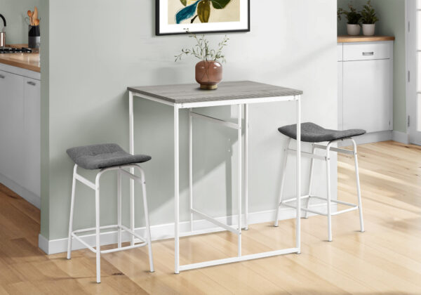 Dining Table, 32″ Rectangular, Counter Height, Small, Laminate Top, Kitchen, Grey Laminate, White Metal, Contemporary, Modern