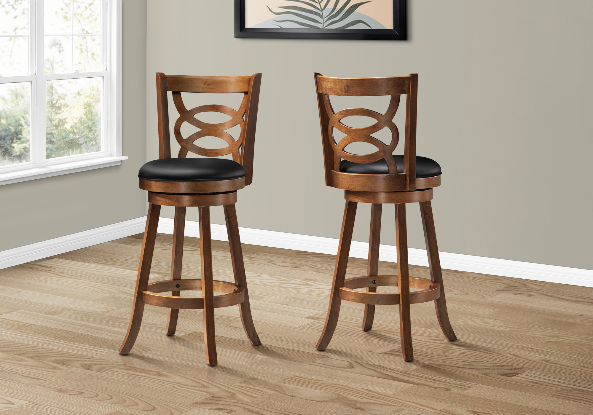 Dark oak 2-piece swivel bar height barstool