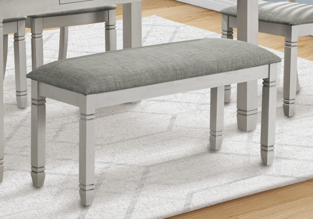 Bench, 41″ Rectangular, Kitchen, Dining Room, Entryway, Bedroom, Upholstered, Wood, Grey Solid Wood, Grey Fabric, Transitional