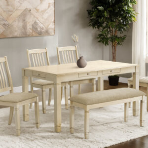 Antique white veneer dining table