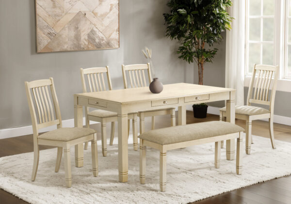 Antique white veneer dining table