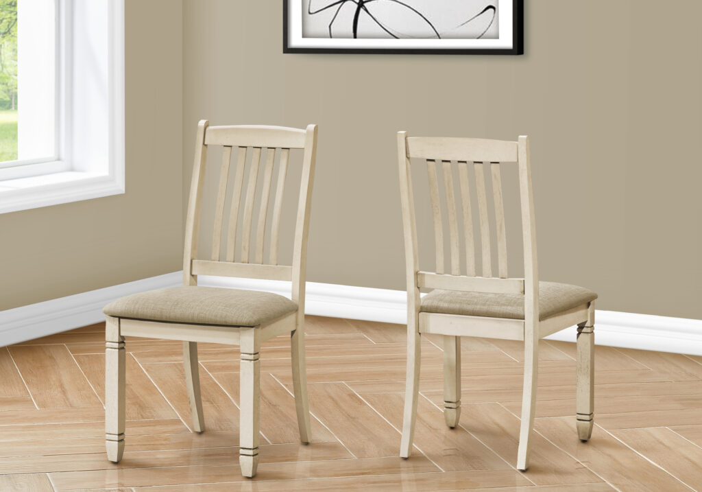 Dining Chair, 38″ Height, Set Of 2, Side, Upholstered, Kitchen, Dining Room, Antique White, Beige Linen Look, Transitional