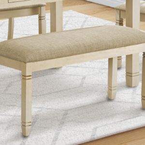 Bench, 41" Rectangular, Kitchen, Dining Room, Entryway, Bedroom, Upholstered, Wood, Antique White Solid Wood, Beige Linen-look Fabric, Transitional