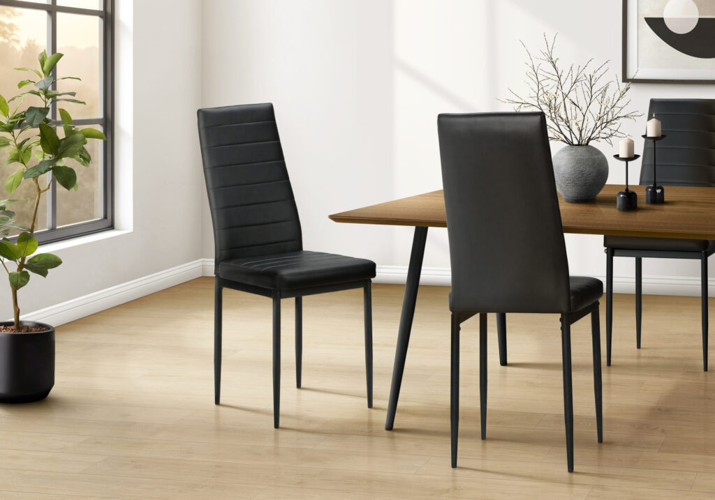 Black metal 2-piece leather-look dining chair