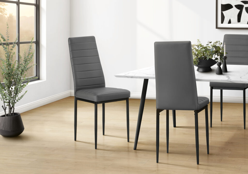 Dark grey metal 2-piece leather-look dining chair