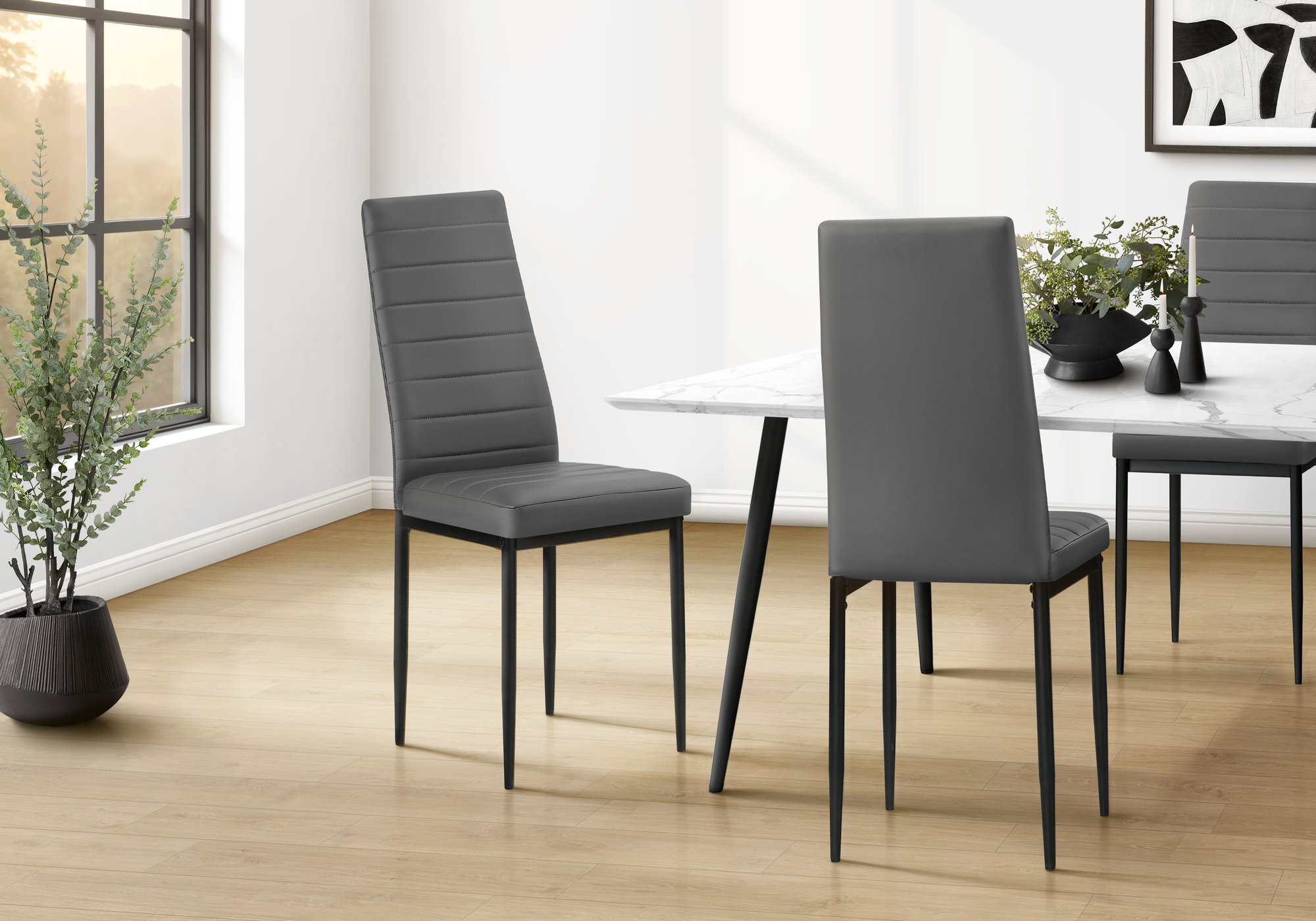Dark grey metal 2-piece leather-look dining chair