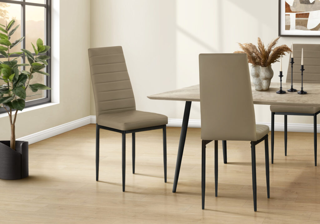 Dark taupe metal 2-piece leather-look dining chair