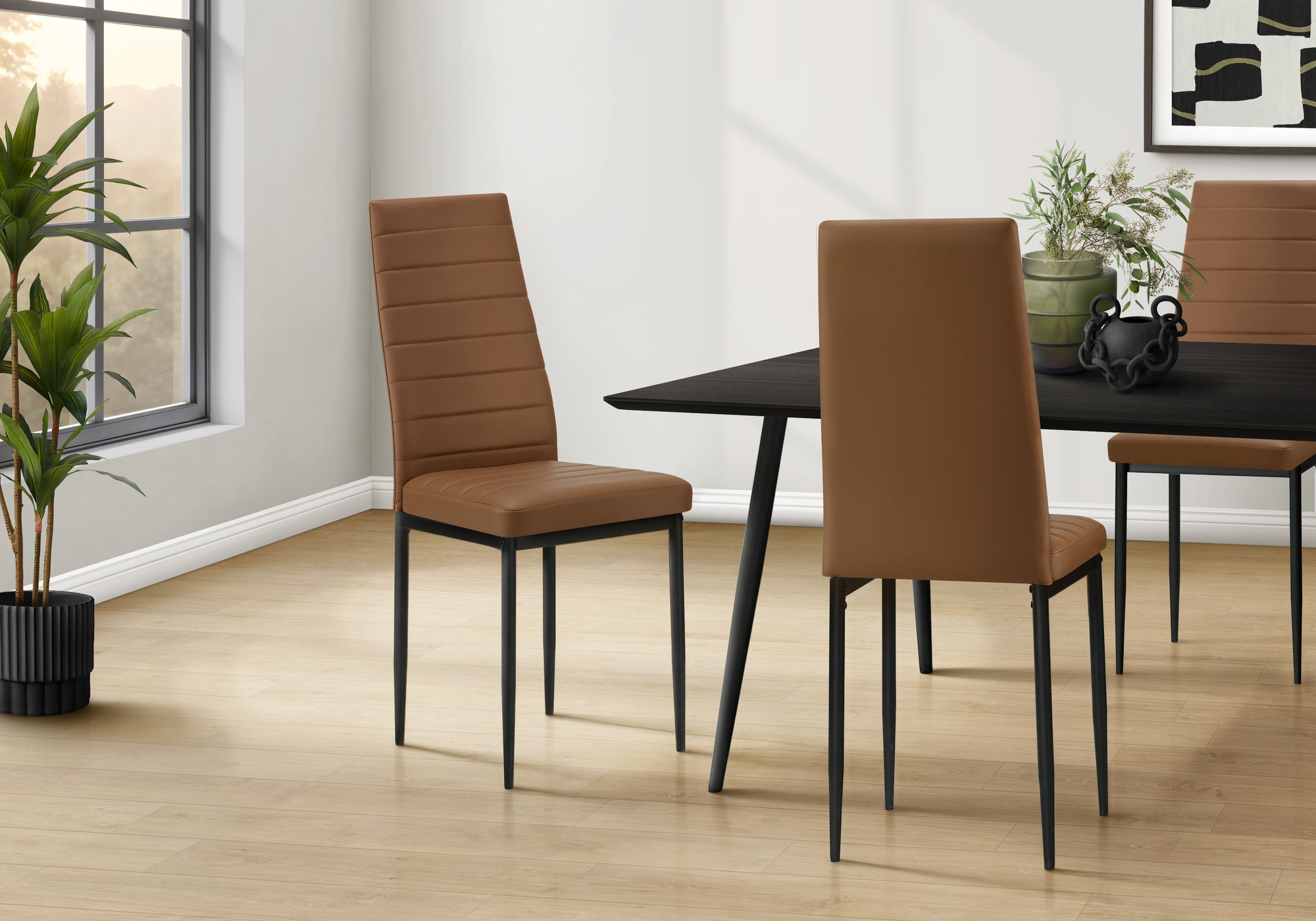 Cognac metal 2-piece leather-look dining chair