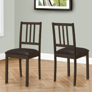 Dining Chair, Set Of 2, Side, Upholstered, Kitchen, Dining Room, Brown Leather Look, Brown Wood Legs, Transitional