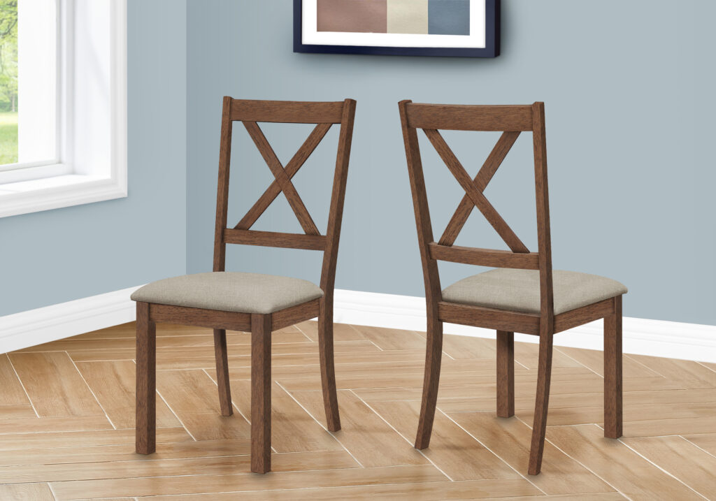 Dining Chair, Set Of 2, Side, Upholstered, Kitchen, Dining Room, Brown Fabric, Walnut Wood Frame, Transitional