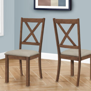 Dining Chair, Set Of 2, Side, Upholstered, Kitchen, Dining Room, Brown Fabric, Walnut Wood Frame, Transitional