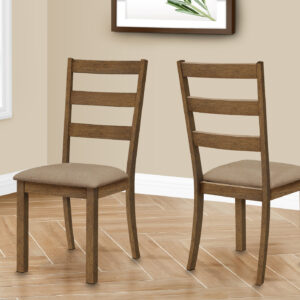 Dining Chair, Set Of 2, Side, Upholstered, Kitchen, Dining Room, Brown Fabric, Walnut Wood Legs, Transitional