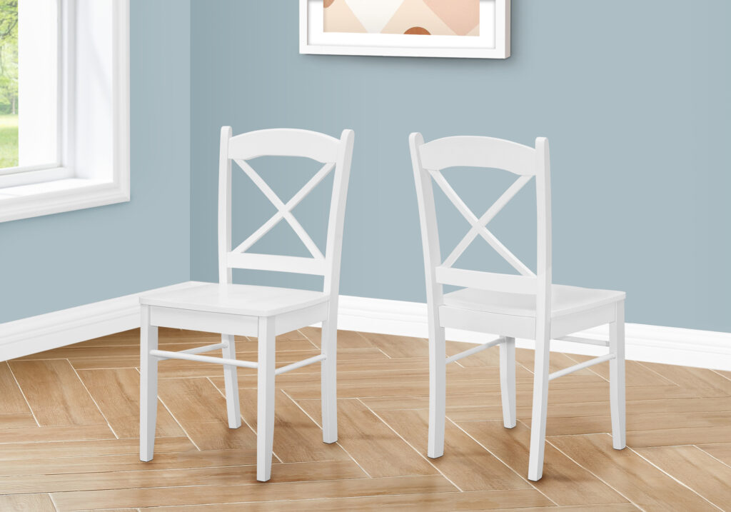 Dining Chair, Set Of 2, Side, Kitchen, Dining Room, White, Wood Legs, Transitional