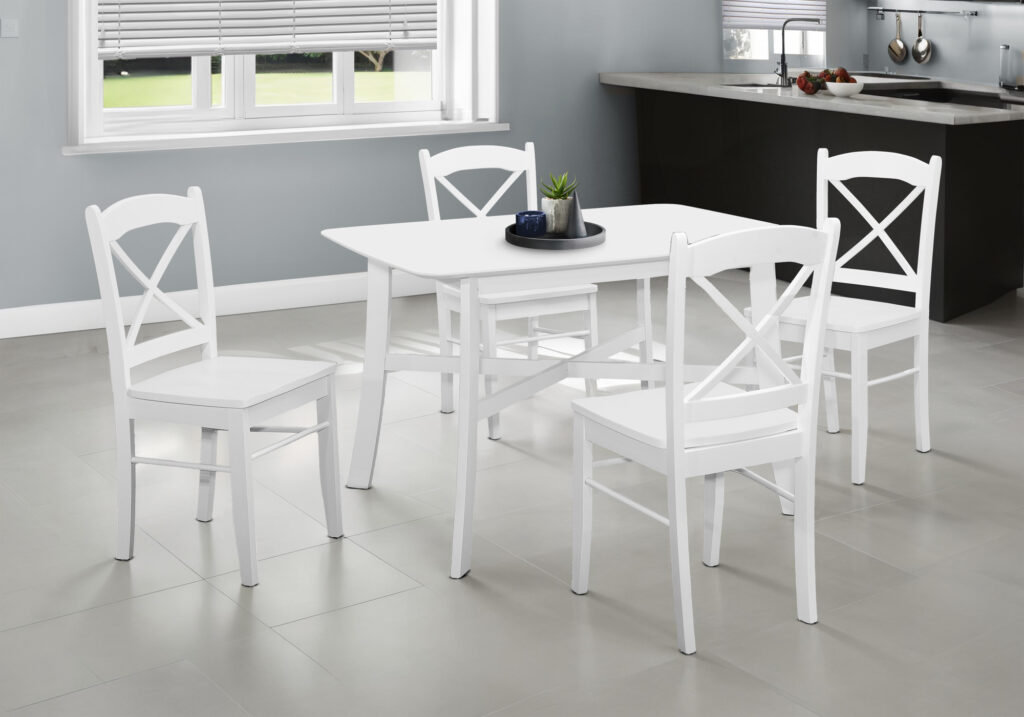 Dining Table, 48″ Rectangular, Small, Kitchen, Dining Room, White Veneer, Wood Legs, Transitional