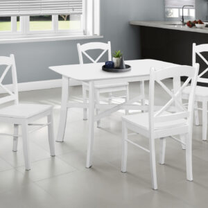 Dining Table, 48" Rectangular, Small, Kitchen, Dining Room, White Veneer, Wood Legs, Transitional