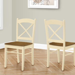 Dining Chair, Set Of 2, Side, Kitchen, Dining Room, Oak And Cream, Wood Legs, Transitional