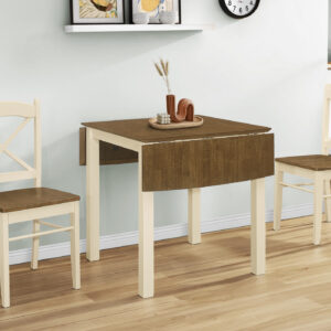Dining Table, 48" Rectangular, Small, Kitchen, Dining Room, Drop Leaf, Oak And Cream, Wood Legs, Transitional