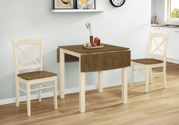 Dining Table, 48″ Rectangular, Small, Kitchen, Dining Room, Drop Leaf, Oak And Cream, Wood Legs, Transitional