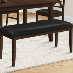 Bench, 48" Rectangular, Dining Room, Hallway, Entryway, Upholstered, Wood, Brown Solid Wood, Black Leather-look, Transitional