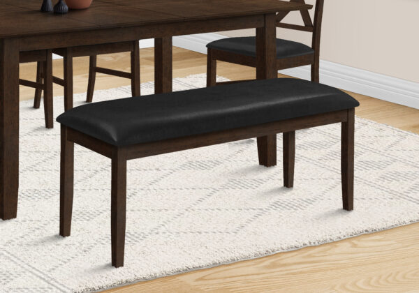 Bench, 48″ Rectangular, Dining Room, Hallway, Entryway, Upholstered, Wood, Brown Solid Wood, Black Leather-look, Transitional