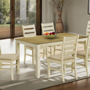 Antique white light brown veneer dining table