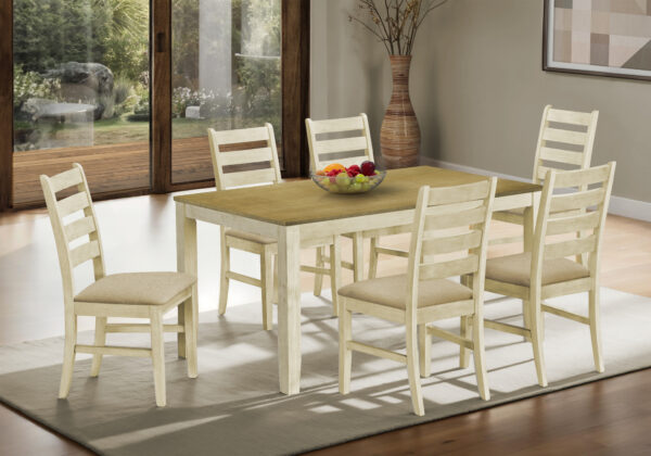Antique white light brown veneer dining table