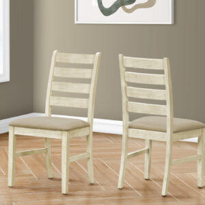 Dining Chair, 38" Height, Dining Room, Kitchen, Set Of 2, Side, Upholstered, Antique White, Beige Linen Look, Transitional