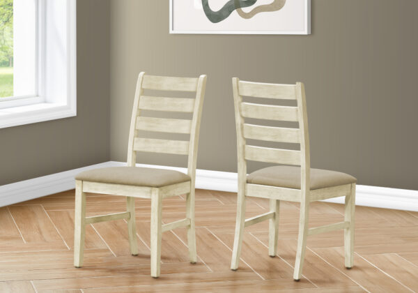 Dining Chair, 38″ Height, Dining Room, Kitchen, Set Of 2, Side, Upholstered, Antique White, Beige Linen Look, Transitional