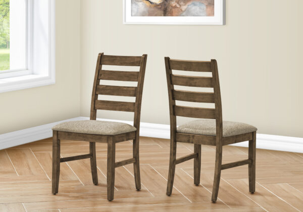 Dining Chair, 38″ Height, Dining Room, Kitchen, Set Of 2, Side, Upholstered, Antique Brown, Brown Fabric, Transitional
