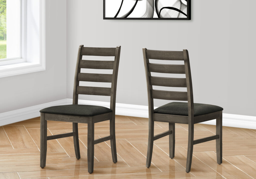 Dining Chair, 38″ Height, Dining Room, Kitchen, Set Of 2, Side, Upholstered, Antique Grey, Grey Fabric, Transitional