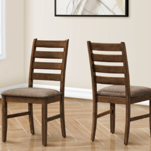 Dining Chair, 38" Height, Dining Room, Kitchen, Set Of 2, Side, Upholstered, Brown Fabric, Antique Cherry, Transitional