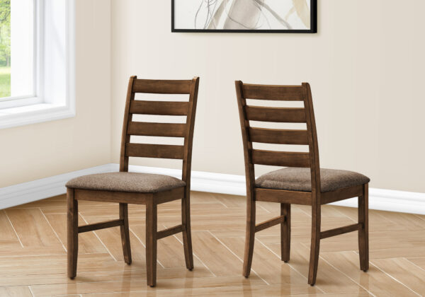 Dining Chair, 38″ Height, Dining Room, Kitchen, Set Of 2, Side, Upholstered, Brown Fabric, Antique Cherry, Transitional