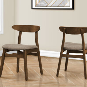 Dining Chair, 30" Height, Set Of 2, Side, Upholstered, Kitchen, Dining Room, Dark Walnut, Beige Fabric, Mid Century, Modern
