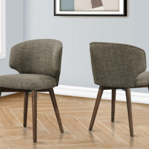 Dining Chair, 32" Height, Set Of 2, Side, Upholstered, Dining Room, Kitchen, Dark Walnut, Brown Fabric, Mid Century, Modern