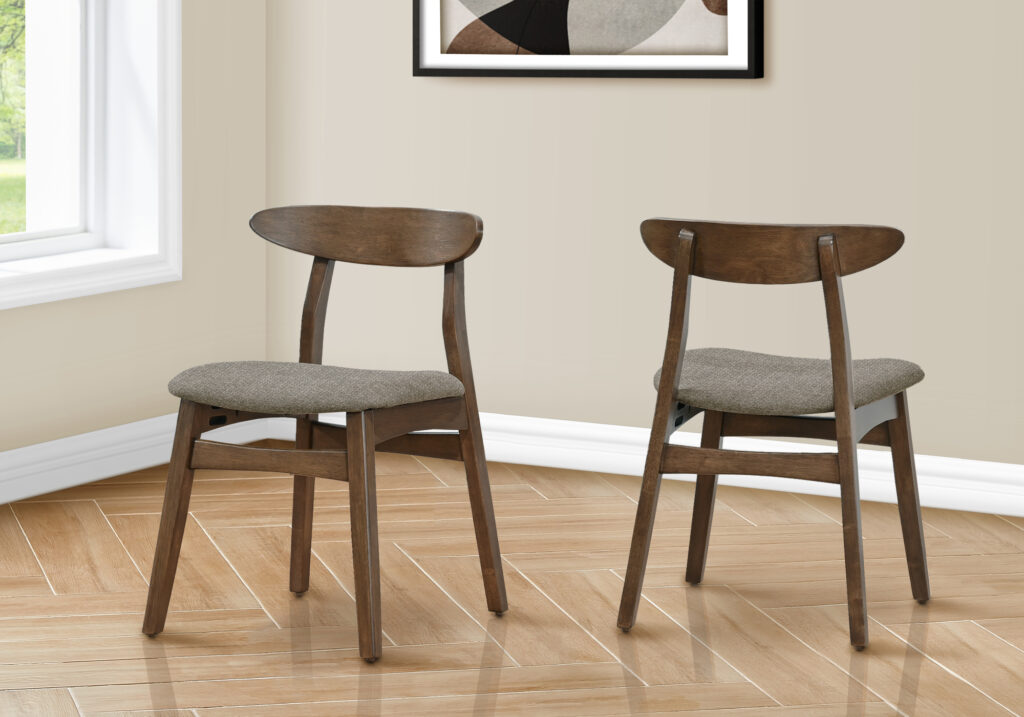 Dining Chair, 30″ Height, Set Of 2, Side, Upholstered, Kitchen, Dining Room, Dark Walnut, Brown Fabric, Mid Century, Modern