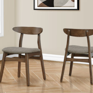 Dining Chair, 30" Height, Set Of 2, Side, Upholstered, Kitchen, Dining Room, Dark Walnut, Brown Fabric, Mid Century, Modern