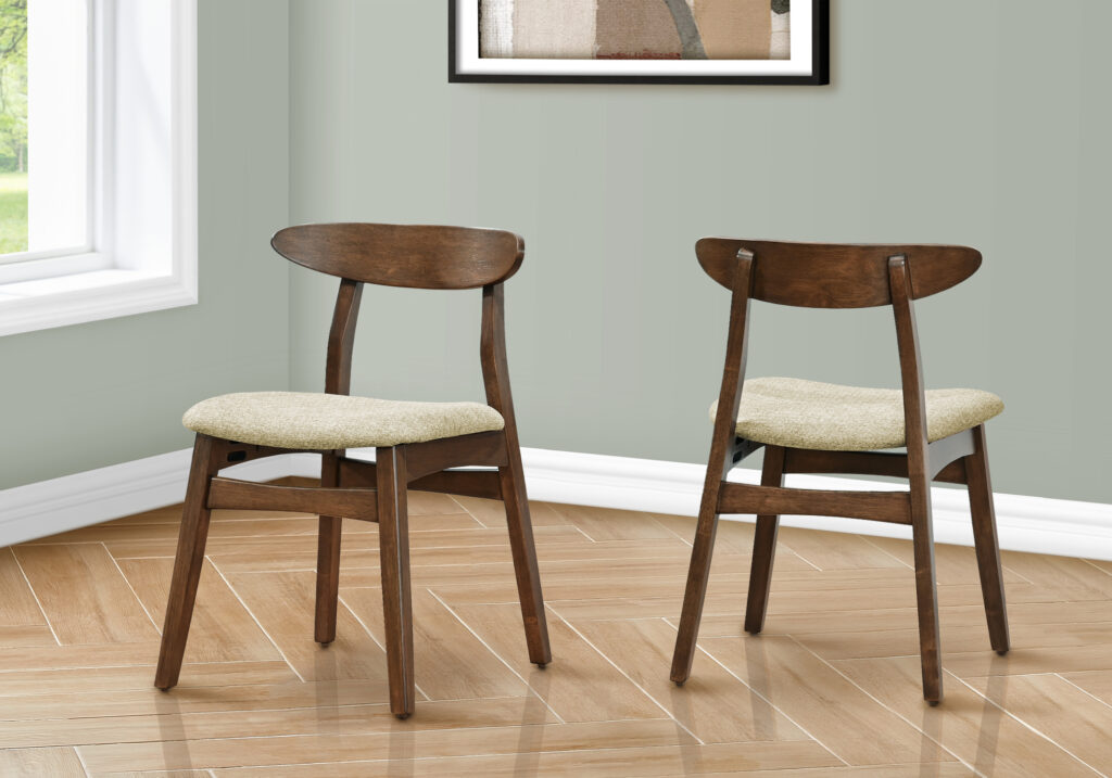 Dining Chair, 30″ Height, Set Of 2, Side, Upholstered, Kitchen, Dining Room, Dark Walnut, Sand Fabric, Mid Century, Modern