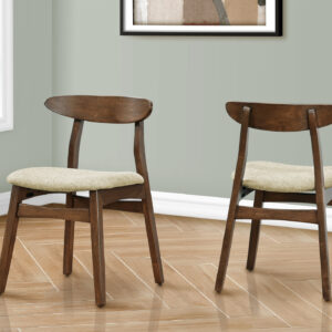 Dining Chair, 30" Height, Set Of 2, Side, Upholstered, Kitchen, Dining Room, Dark Walnut, Sand Fabric, Mid Century, Modern