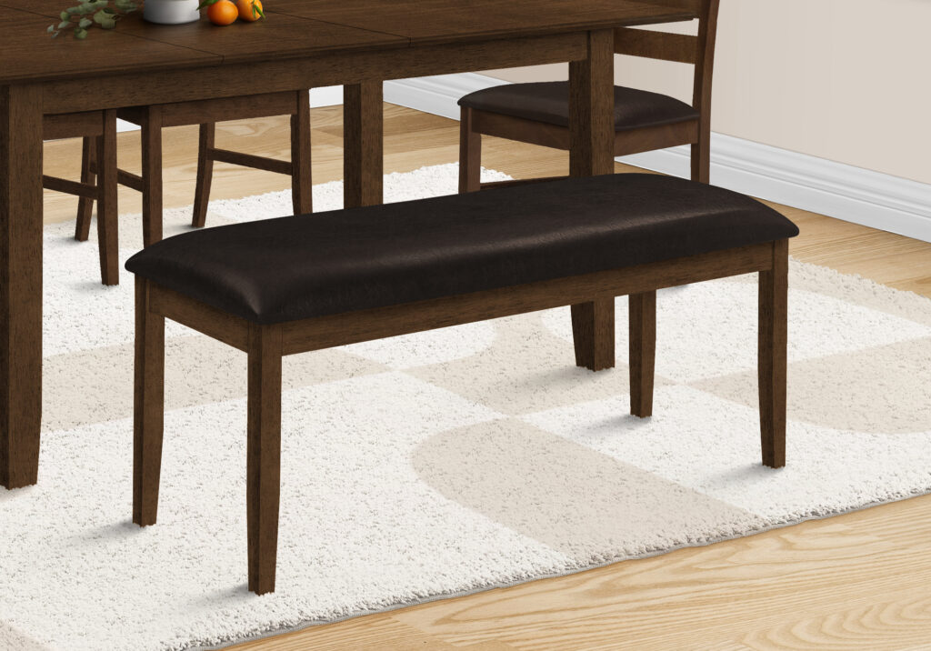 Bench, 48″ Rectangular, Dining Room, Entryway, Hallway, Kitchen, Upholstered, Wood, Brown Solid Wood, Brown Leather-look, Transitional