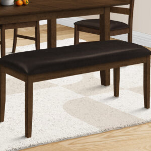 Bench, 48" Rectangular, Dining Room, Entryway, Hallway, Kitchen, Upholstered, Wood, Brown Solid Wood, Brown Leather-look, Transitional