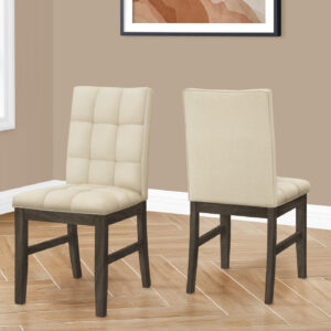 Dining Chair, 37" Height, Set Of 2, Upholstered, Dining Room, Kitchen, Cream Fabric, Grey Solid Wood, Transitional