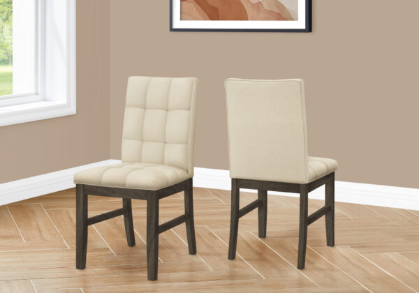 Dining Chair, 37″ Height, Set Of 2, Upholstered, Dining Room, Kitchen, Cream Fabric, Grey Solid Wood, Transitional