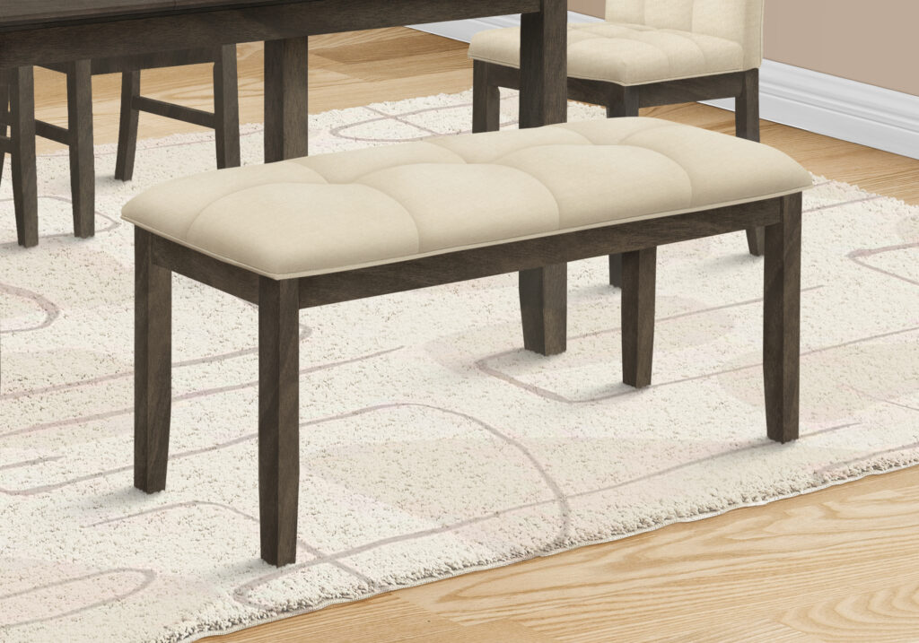 Bench, 44″ Rectangular, Dining Room, Entryway, Kitchen, Hallway, Upholstered, Wood, Cream Fabric, Grey Solid Wood, Transitional