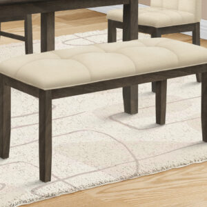 Bench, 44" Rectangular, Dining Room, Entryway, Kitchen, Hallway, Upholstered, Wood, Cream Fabric, Grey Solid Wood, Transitional