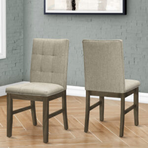Dining Chair, 37" Height, Set Of 2, Upholstered, Dining Room, Kitchen, Brown Fabric, Grey Solid Wood, Transitional