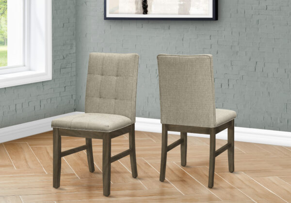 Dining Chair, 37″ Height, Set Of 2, Upholstered, Dining Room, Kitchen, Brown Fabric, Grey Solid Wood, Transitional