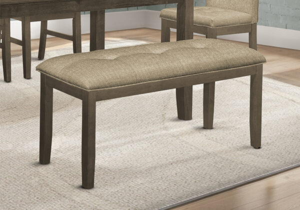 Bench, 44″ Rectangular, Dining Room, Entryway, Kitchen, Hallway, Upholstered, Wood, Brown Fabric, Grey Solid Wood, Transitional
