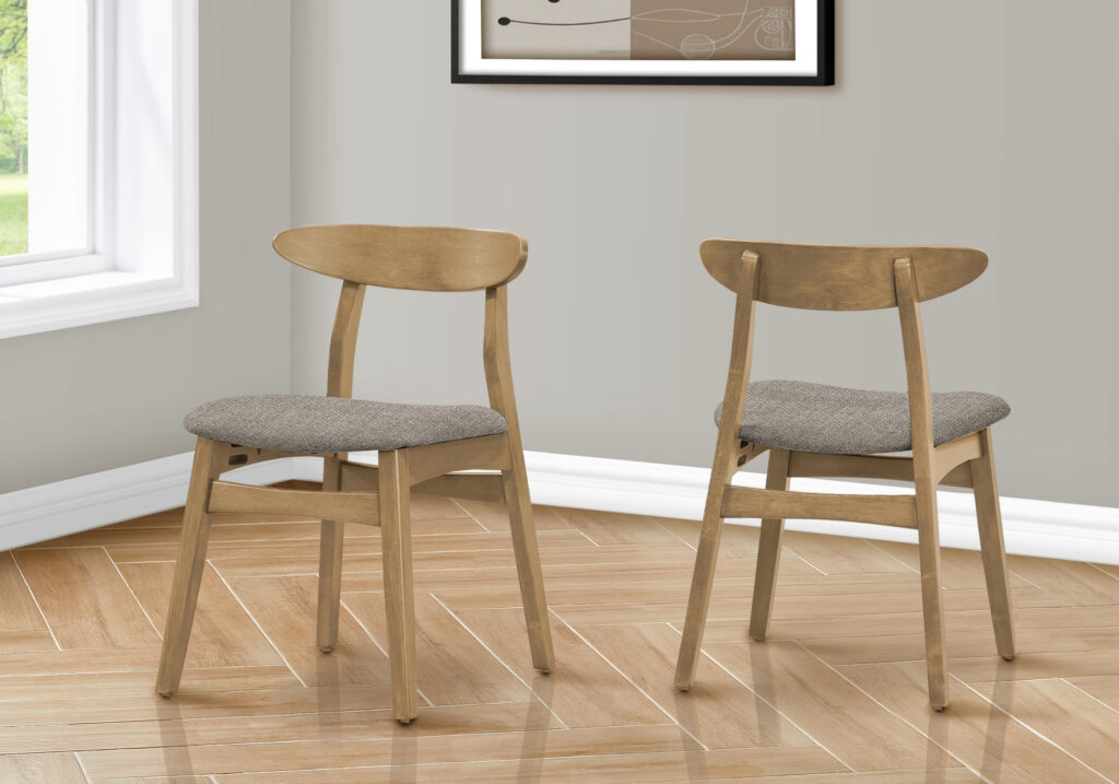 Dining Chair, 30″ Height, Set Of 2, Side, Upholstered, Kitchen, Dining Room, Light Walnut, Brown Fabric, Mid Century, Modern