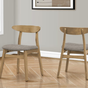 Dining Chair, 30" Height, Set Of 2, Side, Upholstered, Kitchen, Dining Room, Light Walnut, Brown Fabric, Mid Century, Modern